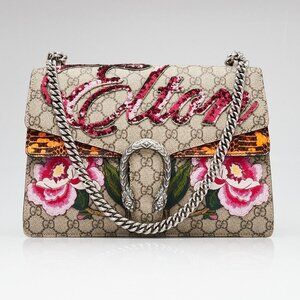 Gucci Beige GG Supreme Canvas Embroidered Elton Medium Dionysus Bag